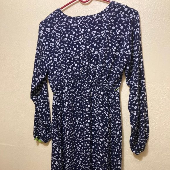 Kashkha Womens Dark Blue Music Note Pattern Embroidered Long Sleeve Maxi Dress S - Picture 2 of 8
